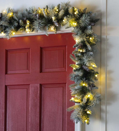 Plow & Hearth Home Accents Indoor Living Winter Frost Holiday Garland With White And Multicolor Lights