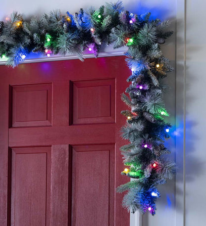 Plow & Hearth Home Accents Indoor Living Winter Frost Holiday Garland With White And Multicolor Lights