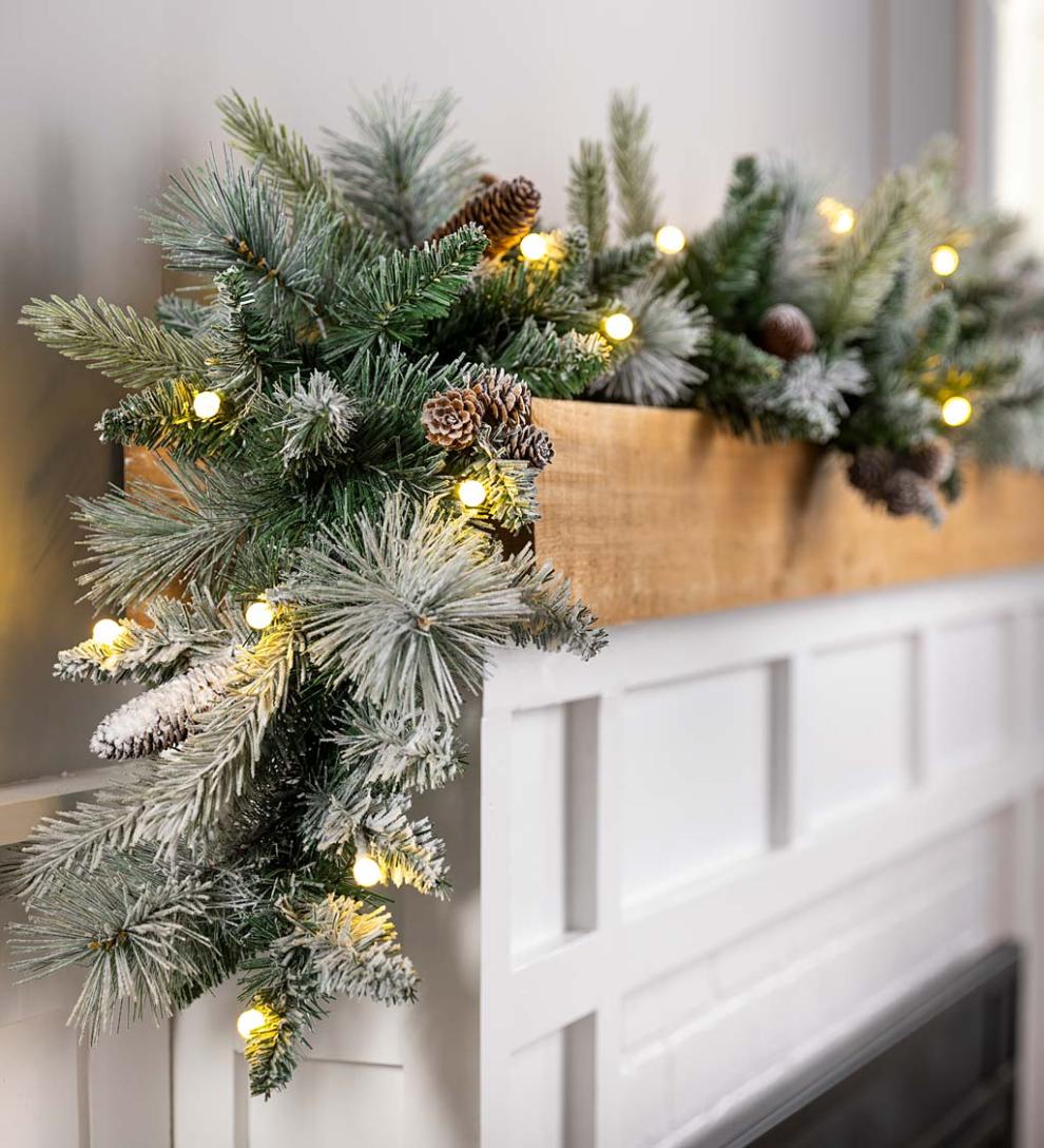 Plow & Hearth Home Accents Indoor Living Winter Frost Holiday Garland With White And Multicolor Lights