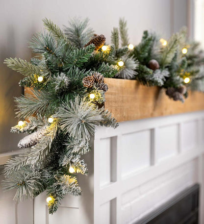 Plow & Hearth Home Accents Indoor Living Winter Frost Holiday Garland With White And Multicolor Lights
