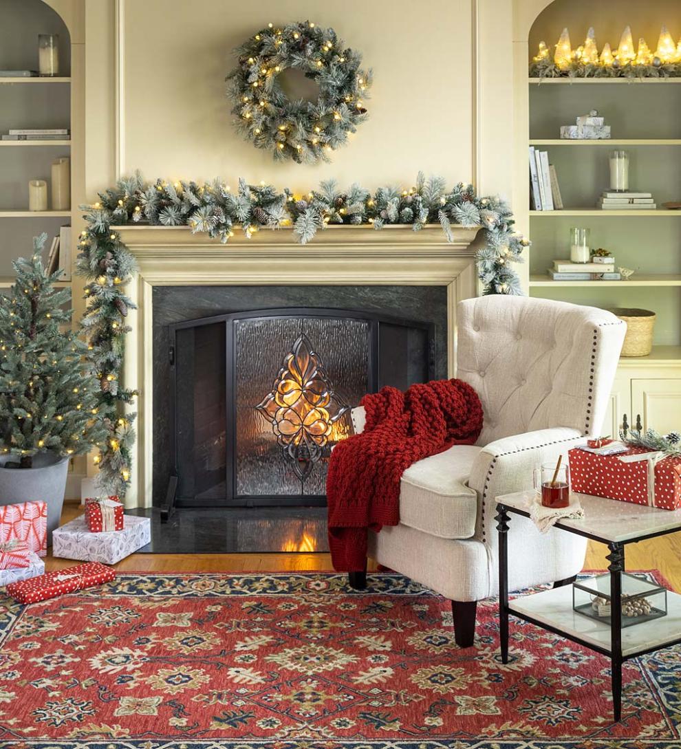 Plow & Hearth Home Accents Indoor Living Winter Frost Holiday Garland With White And Multicolor Lights