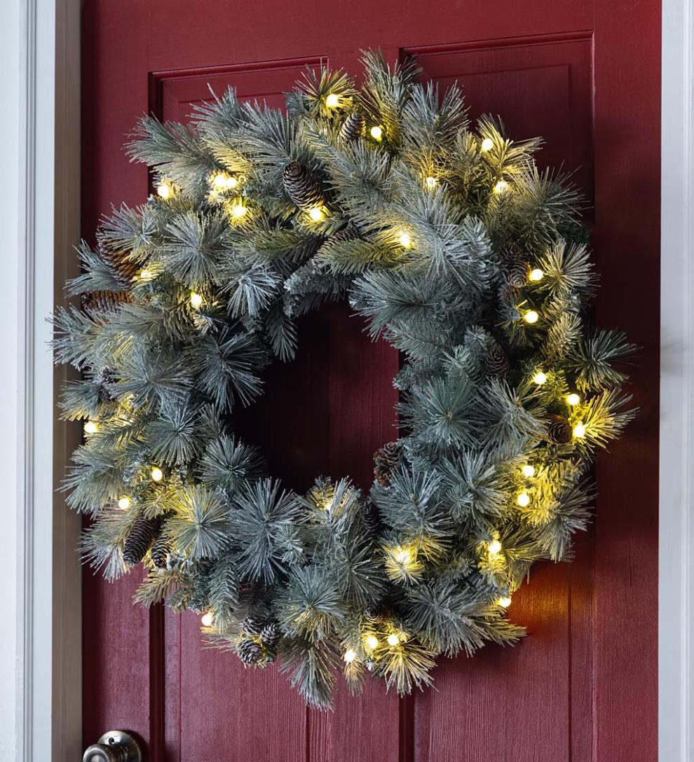 Plow & Hearth Home Accents Indoor Living Winter Frost Lighted Holiday Wreath