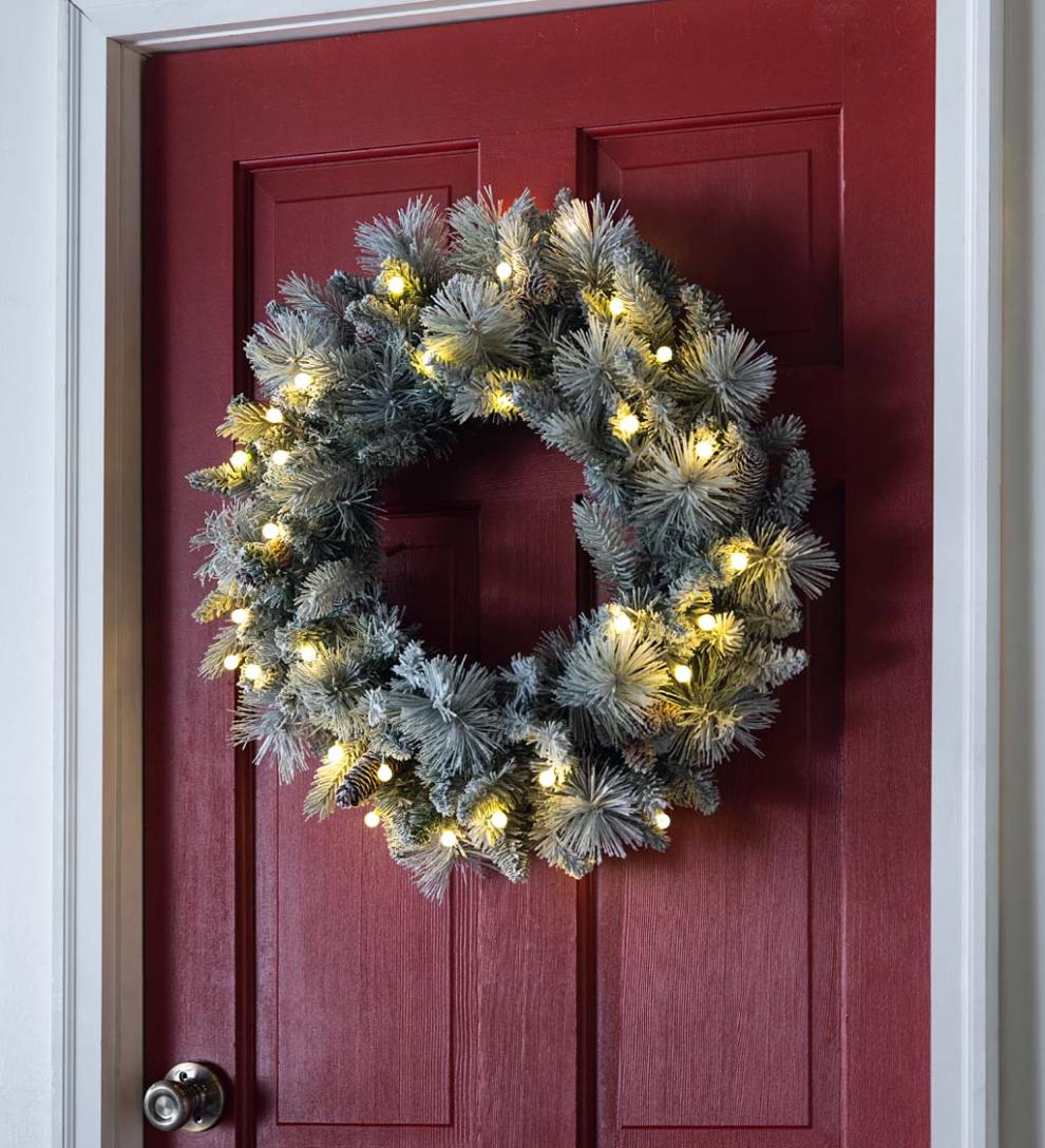 Plow & Hearth Home Accents Indoor Living Winter Frost Lighted Holiday Wreath