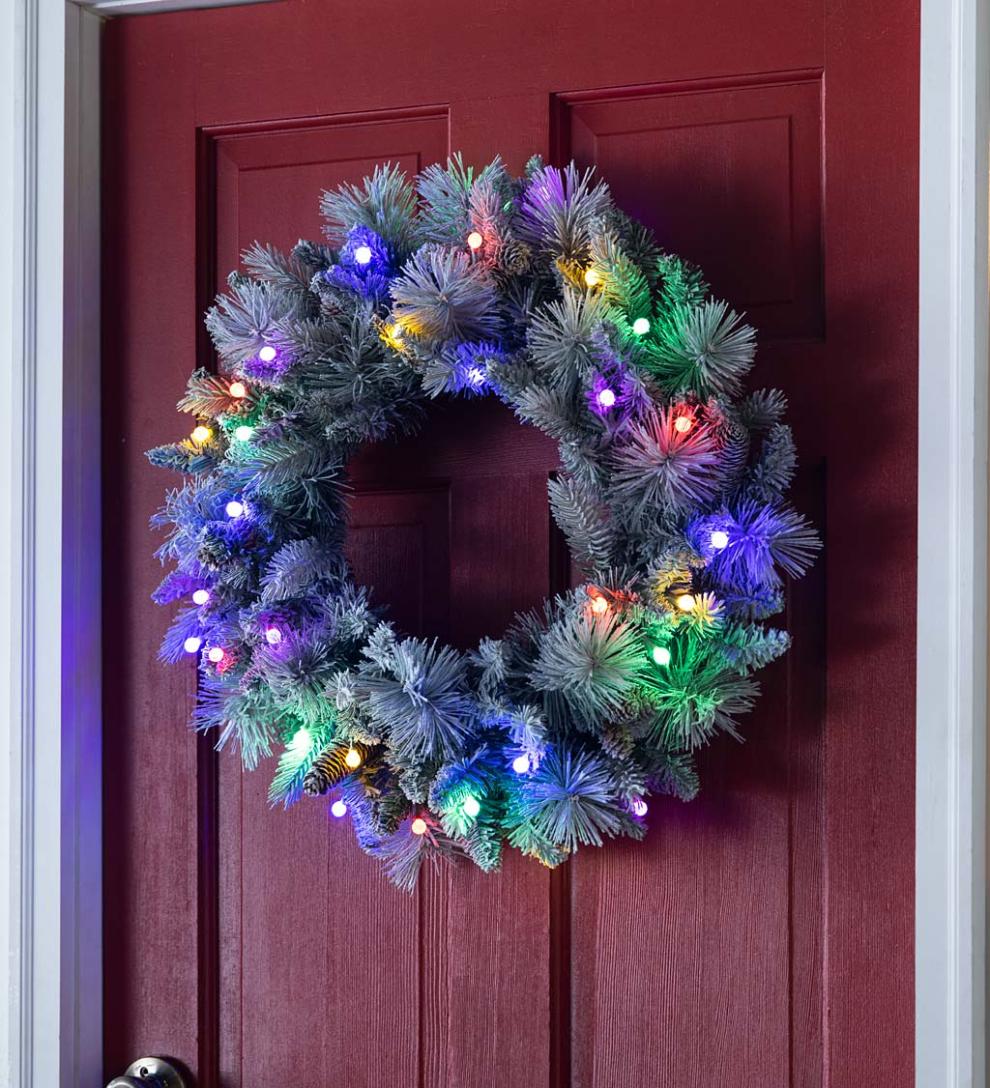 Plow & Hearth Home Accents Indoor Living Winter Frost Lighted Holiday Wreath