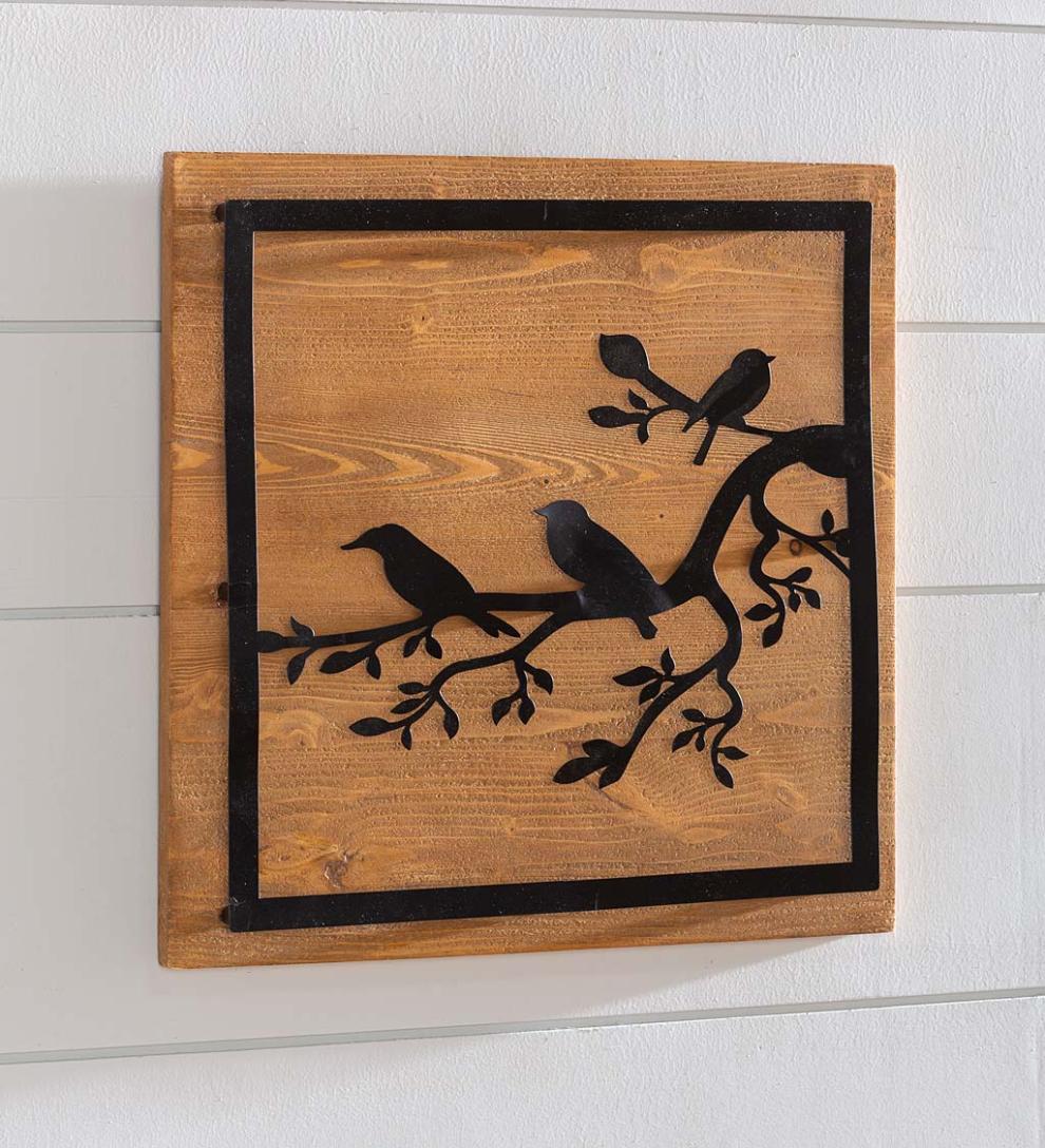 Plow & Hearth Home Accents Indoor Living Wood And Laser Cut Metal Birds Wall Art