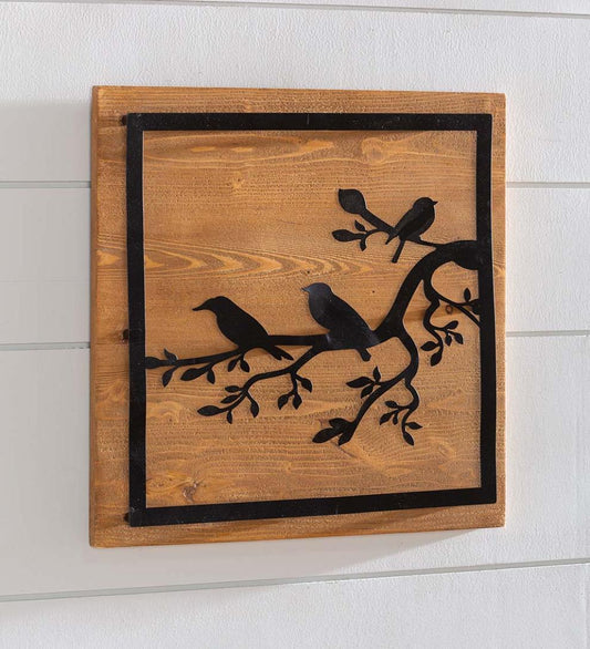 Plow & Hearth Home Accents Indoor Living Wood And Laser Cut Metal Birds Wall Art