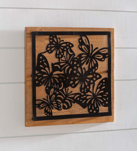 Plow & Hearth Home Accents Indoor Living Wood And Laser Cut Metal Butterfly Wall Art
