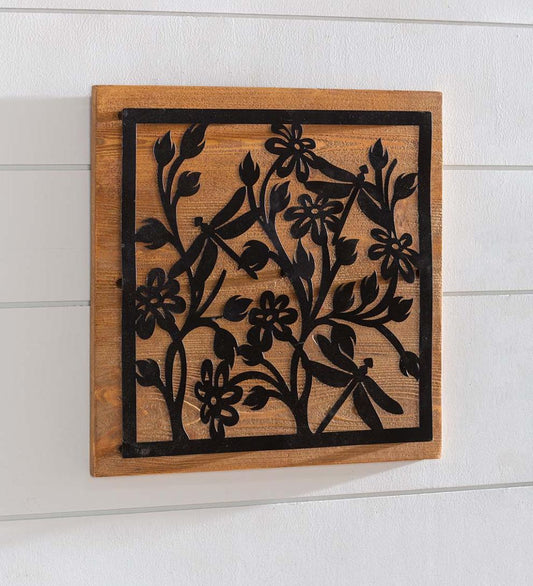 Plow & Hearth Home Accents Indoor Living Wood And Laser Cut Metal Dragonfly Wall Art