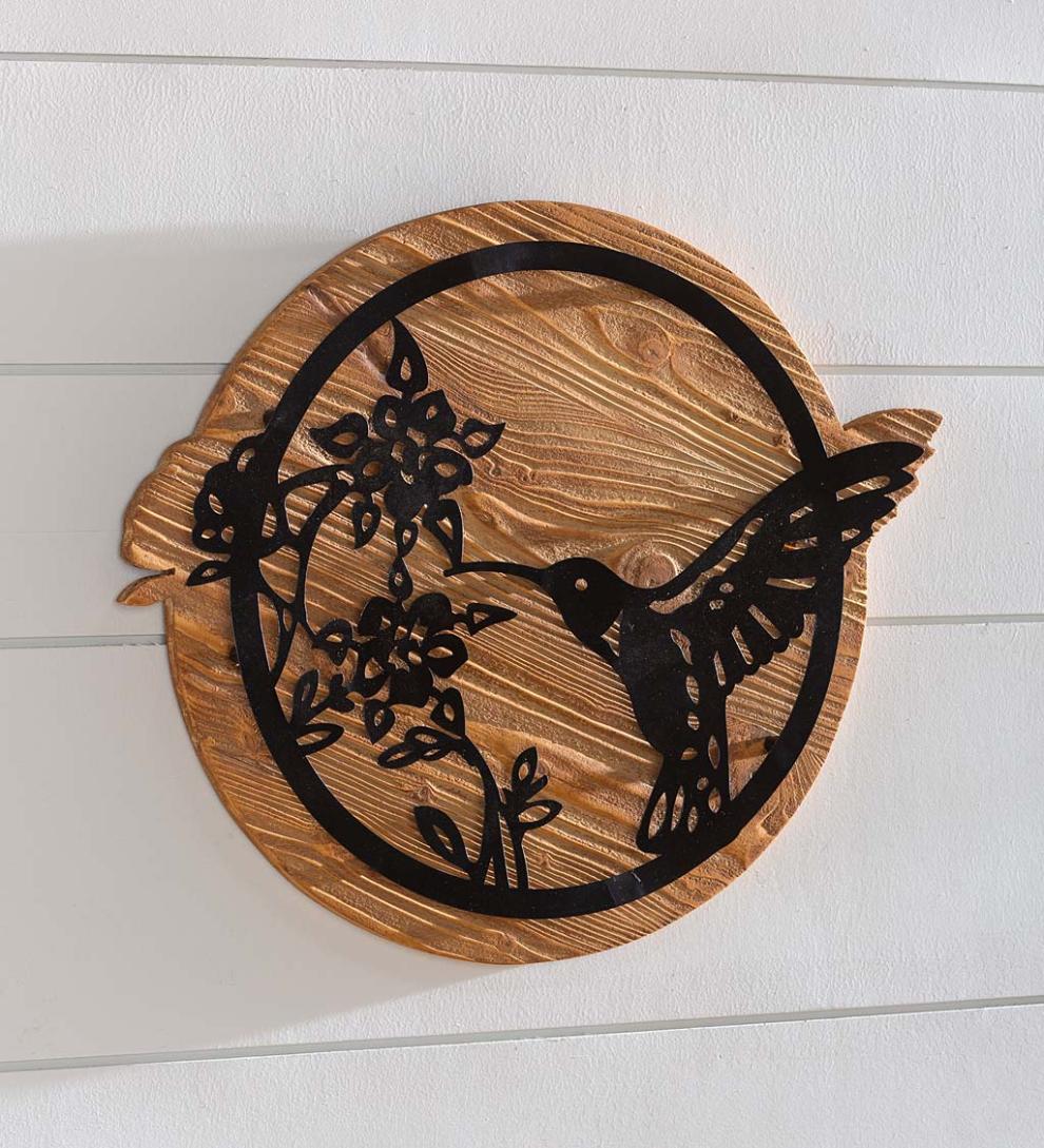 Plow & Hearth Home Accents Indoor Living Wood And Laser Cut Metal Hummingbird Wall Art