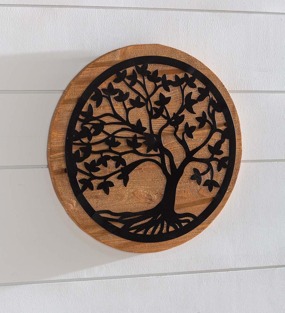 Plow & Hearth Home Accents Indoor Living Wood And Laser Cut Metal Tree Of Life Wall Art