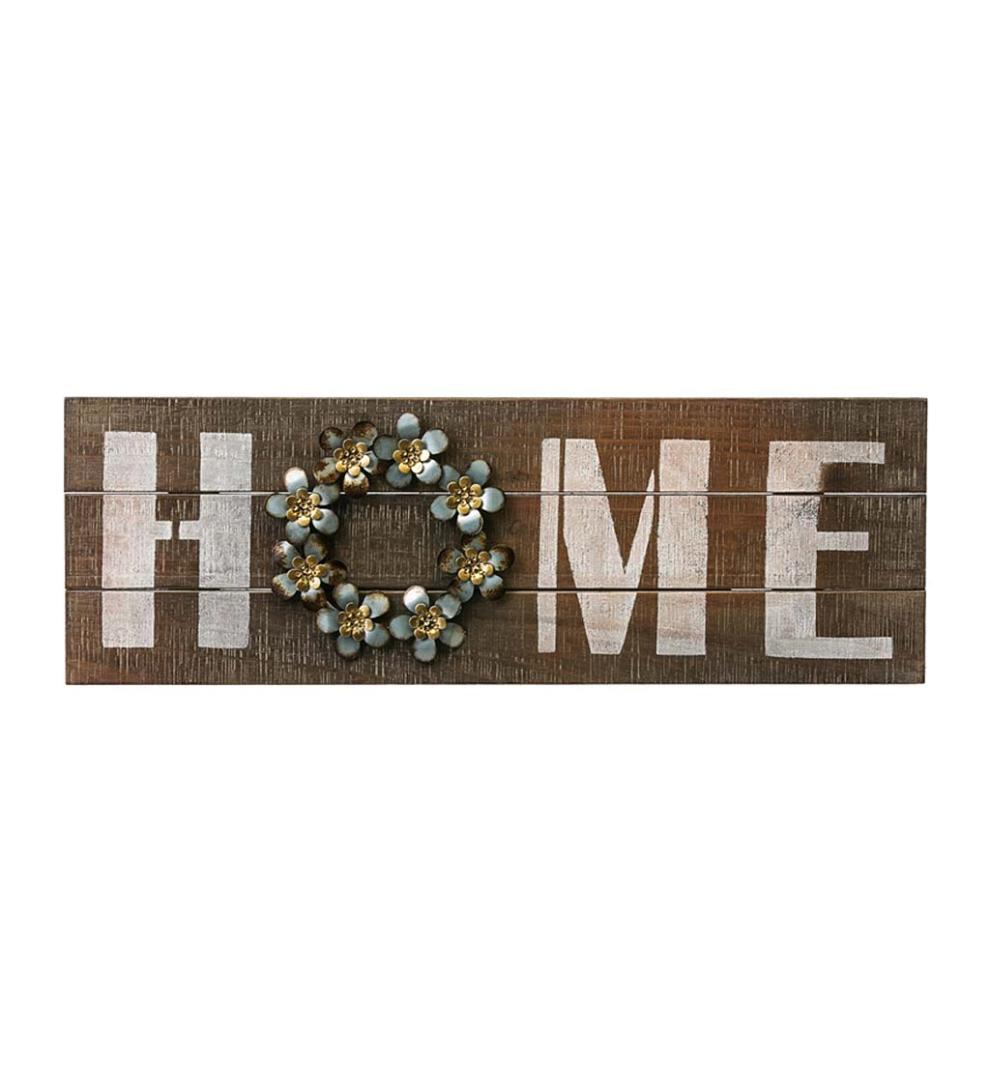 Plow & Hearth Home Accents Indoor Living Wooden Home Sign With Metal Wreath