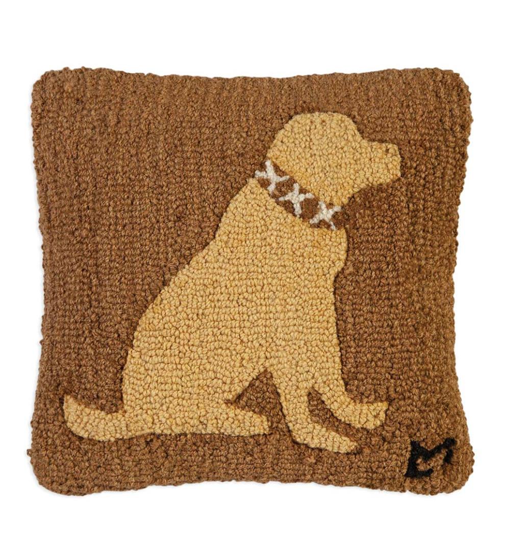 Plow & Hearth Home Accents Indoor Living Yellow Lab Hand-Hooked Wool Throw Pillow