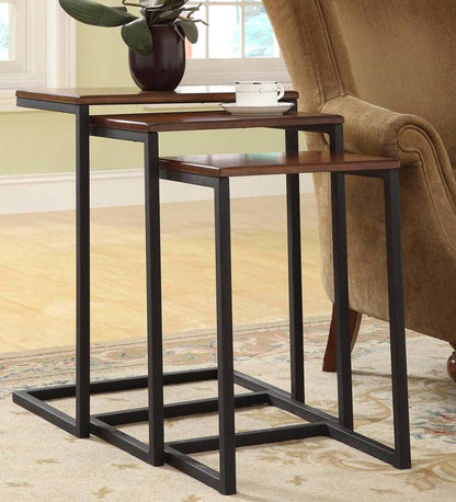 Plow & Hearth Home Office Indoor Living 3-Piece Industrial Style Rectangular Metal And Wood Nesting Tables - Chestnut