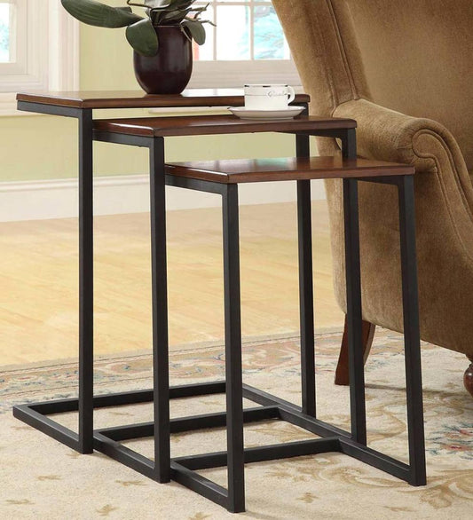 Plow & Hearth Home Office Indoor Living 3-Piece Industrial Style Rectangular Metal And Wood Nesting Tables - Chestnut