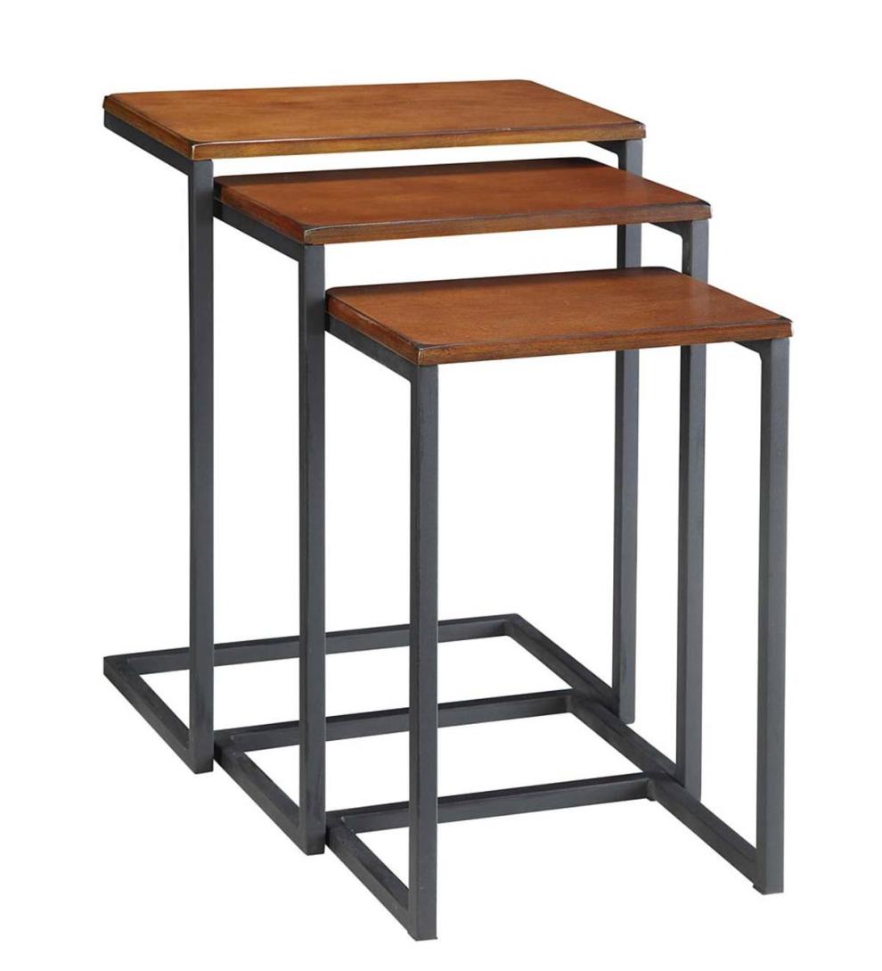 Plow & Hearth Home Office Indoor Living 3-Piece Industrial Style Rectangular Metal And Wood Nesting Tables - Chestnut