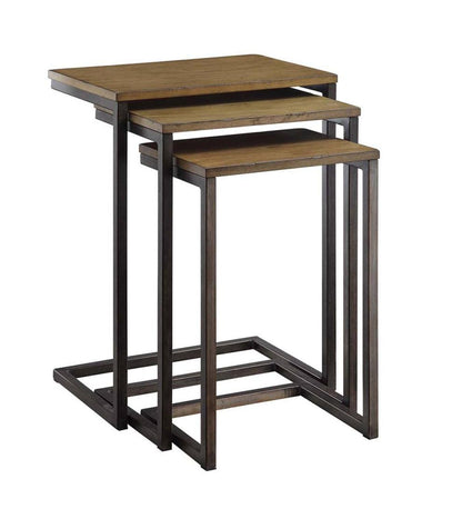 Plow & Hearth Home Office Indoor Living 3-Piece Industrial Style Rectangular Metal And Wood Nesting Tables - Chestnut