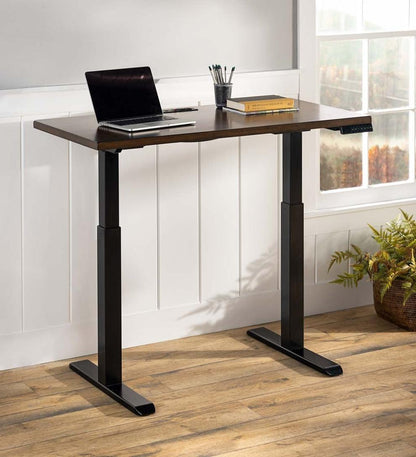 Plow & Hearth Home Office Indoor Living Adjustable Height Electric Desk With Power Station