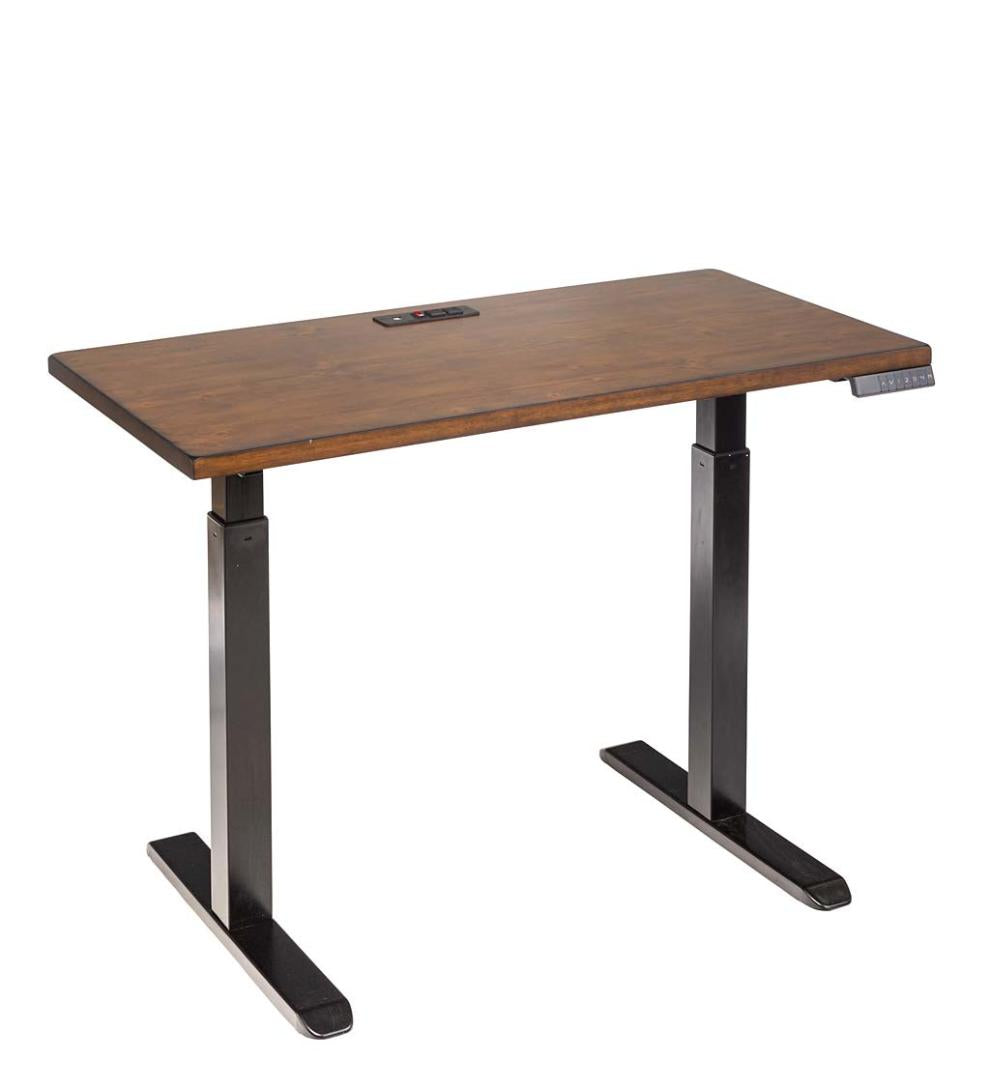 Plow & Hearth Home Office Indoor Living Adjustable Height Electric Desk With Power Station