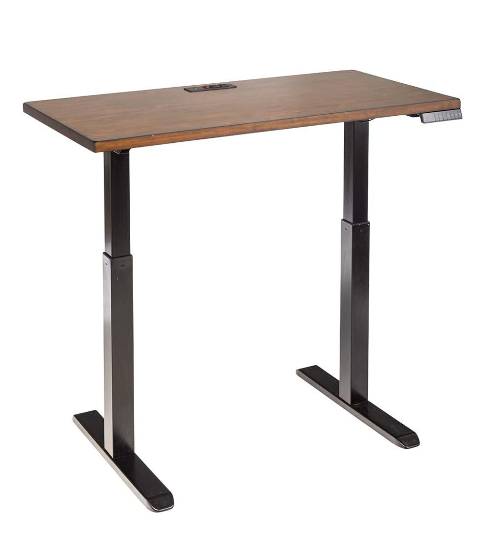 Plow & Hearth Home Office Indoor Living Adjustable Height Electric Desk With Power Station