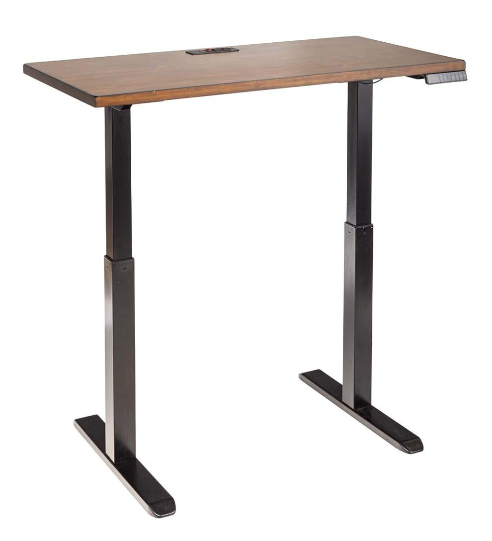 Plow & Hearth Home Office Indoor Living Adjustable Height Electric Desk With Power Station