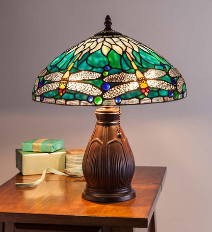 Plow & Hearth Home Office Indoor Living Allendale Dragonfly Tiffany Stained Glass Table Lamp