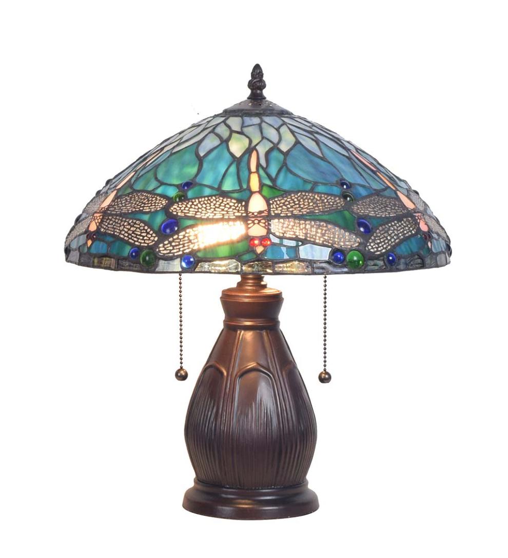 Plow & Hearth Home Office Indoor Living Allendale Dragonfly Tiffany Stained Glass Table Lamp