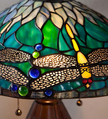 Plow & Hearth Home Office Indoor Living Allendale Dragonfly Tiffany Stained Glass Table Lamp