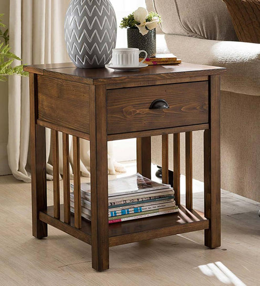 Plow & Hearth Home Office Indoor Living Arts And Crafts Mission Side Table With Charging Station - Oak