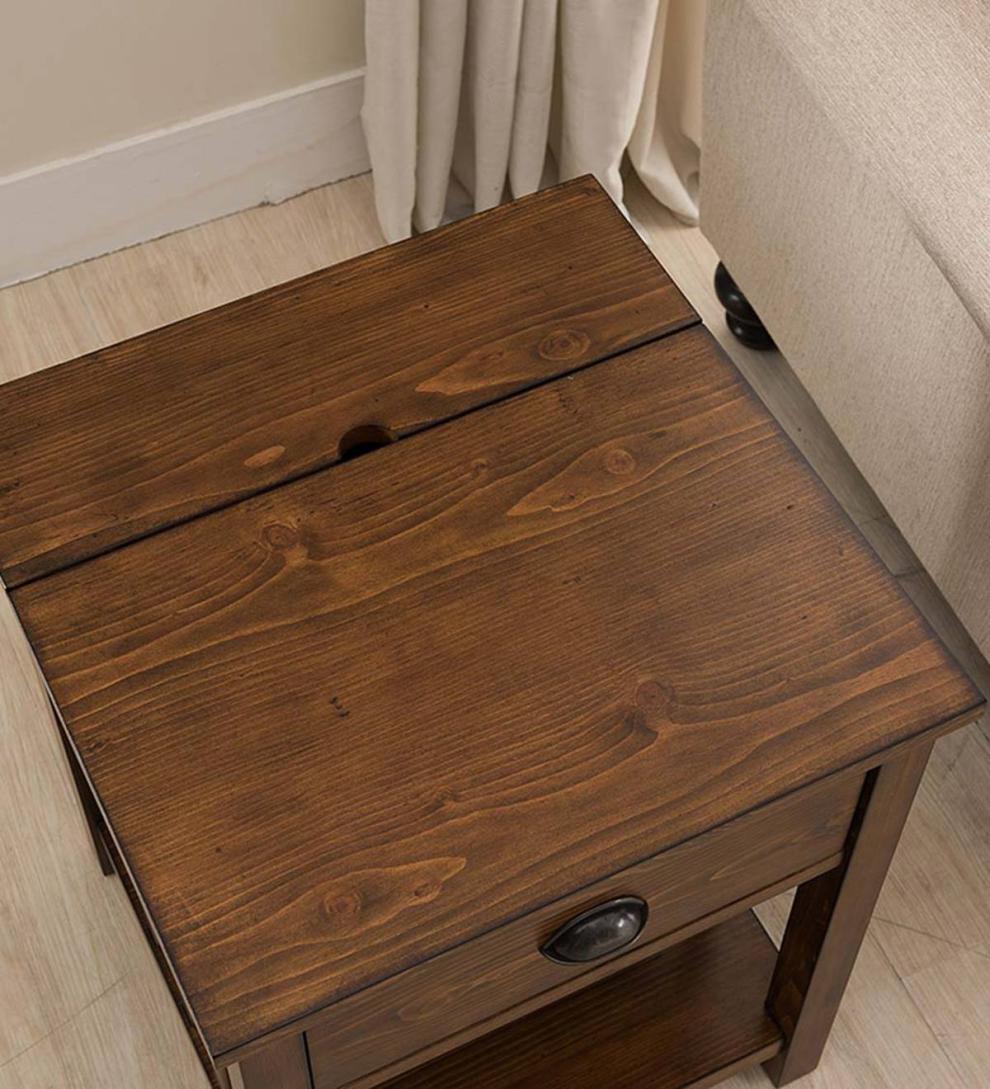 Plow & Hearth Home Office Indoor Living Arts And Crafts Mission Side Table With Charging Station - Oak