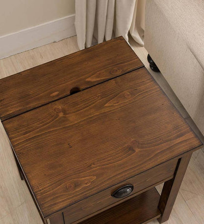 Plow & Hearth Home Office Indoor Living Arts And Crafts Mission Side Table With Charging Station - Oak