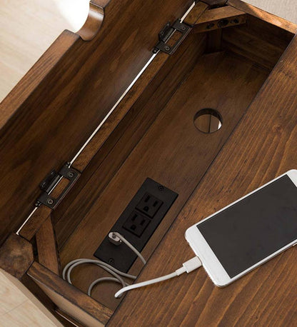 Plow & Hearth Home Office Indoor Living Arts And Crafts Mission Side Table With Charging Station - Oak