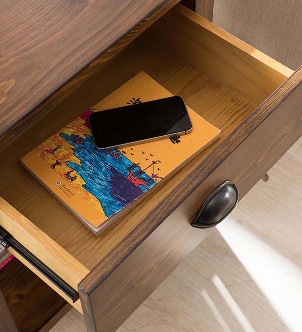 Plow & Hearth Home Office Indoor Living Arts And Crafts Mission Side Table With Charging Station - Oak