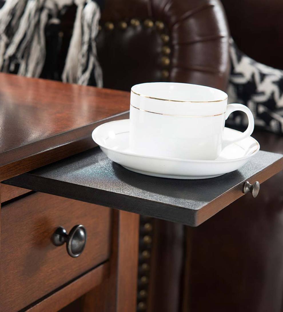 Plow & Hearth Home Office Indoor Living Benton Side Table With Charging Station - Black