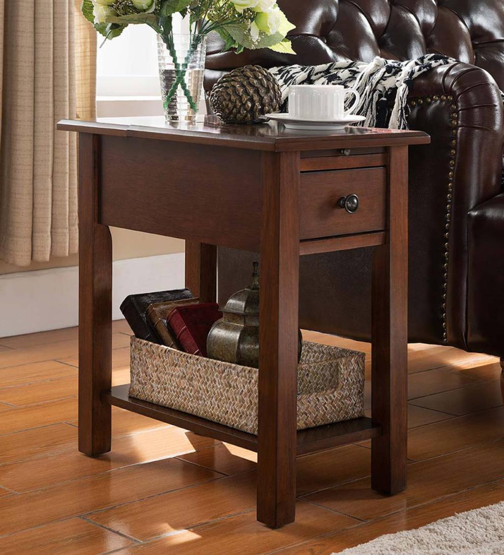 Plow & Hearth Home Office Indoor Living Benton Side Table With Charging Station - Black