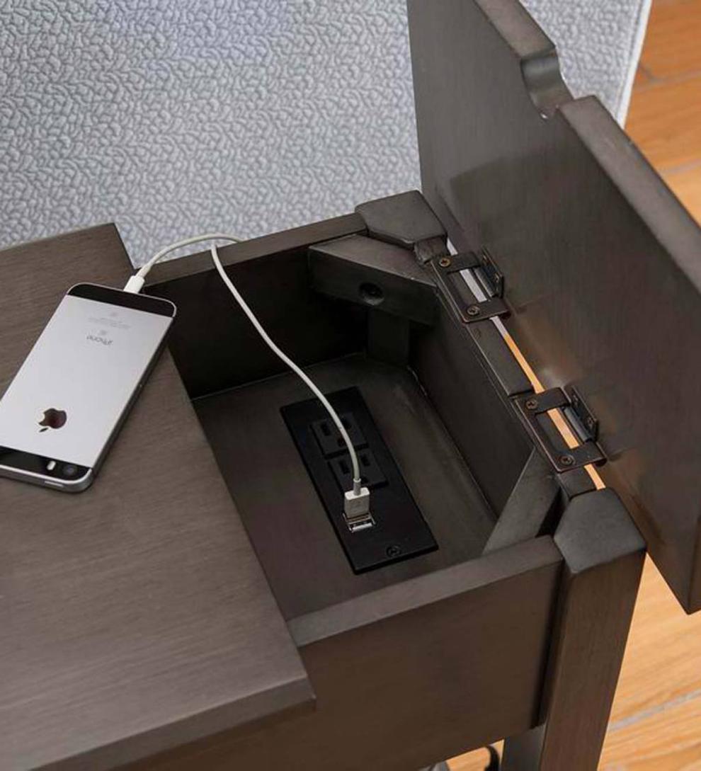 Plow & Hearth Home Office Indoor Living Benton Side Table With Charging Station - Black