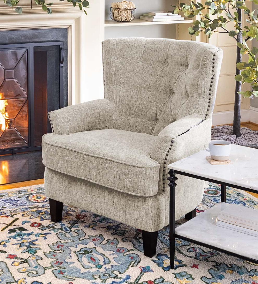 Plow & Hearth Home Office Indoor Living Beverly Tufted Accent Chair With Nailhead Trim - Ash