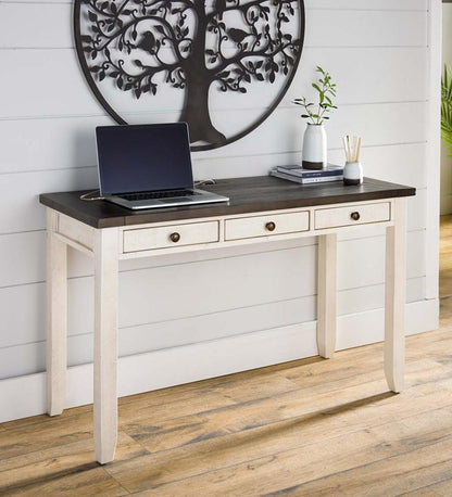 Plow & Hearth Home Office Indoor Living Cape Charles Reclaimed Wood Power Station Desk - White