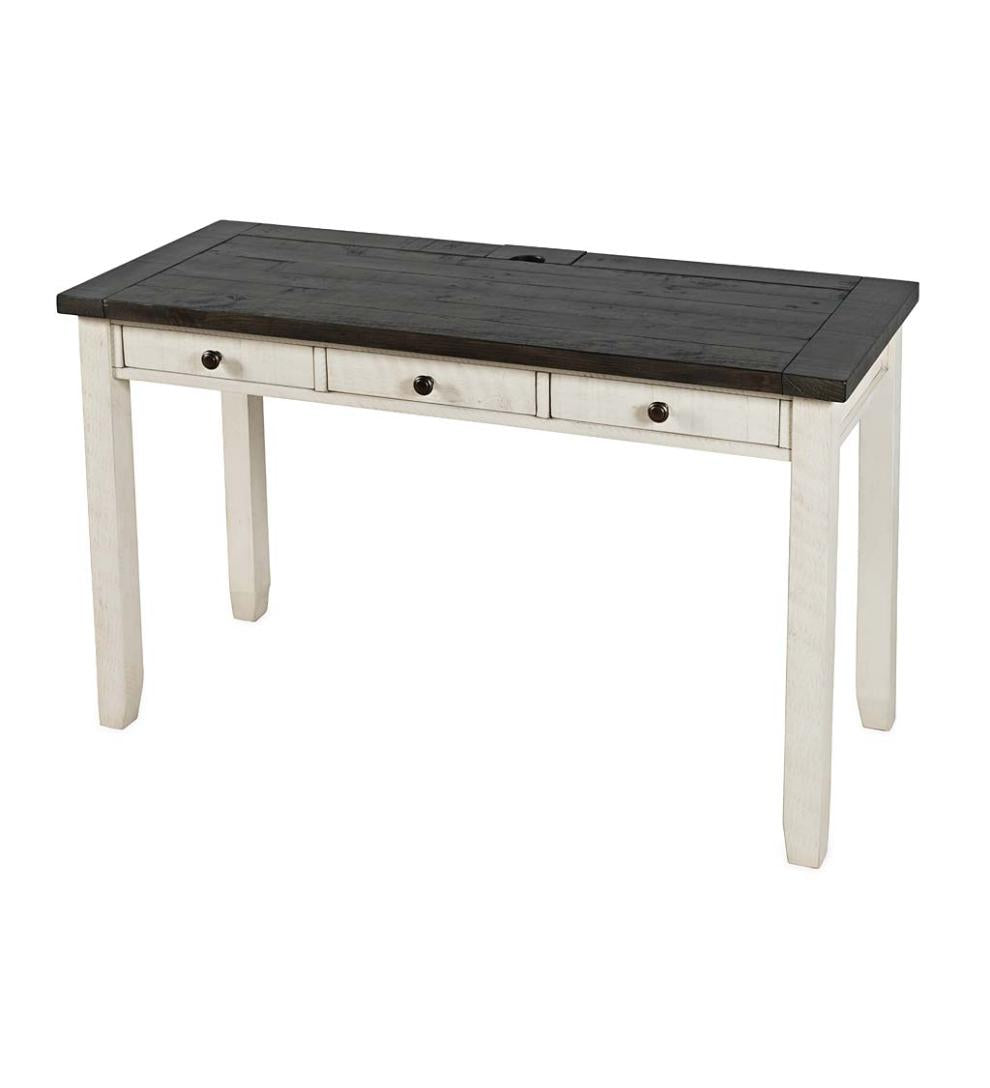 Plow & Hearth Home Office Indoor Living Cape Charles Reclaimed Wood Power Station Desk - White