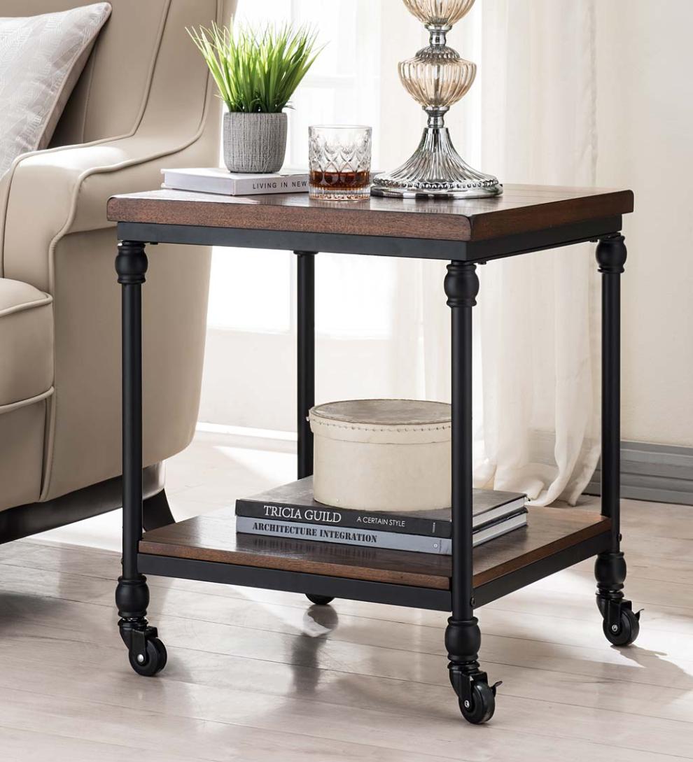 Plow & Hearth Home Office Indoor Living Convington Side Table With Power Outlets And Usb Charging Ports - Oak