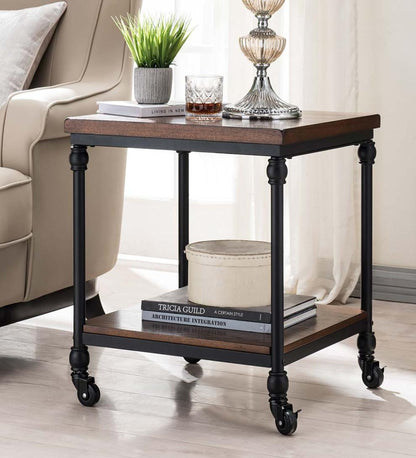 Plow & Hearth Home Office Indoor Living Convington Side Table With Power Outlets And Usb Charging Ports - Oak