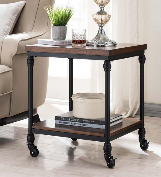 Plow & Hearth Home Office Indoor Living Convington Side Table With Power Outlets And Usb Charging Ports - Oak