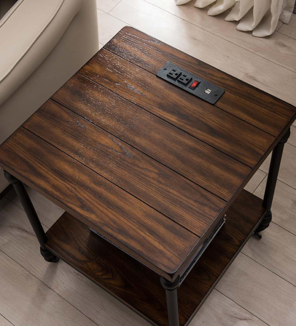 Plow & Hearth Home Office Indoor Living Convington Side Table With Power Outlets And Usb Charging Ports - Oak