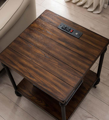 Plow & Hearth Home Office Indoor Living Convington Side Table With Power Outlets And Usb Charging Ports - Oak