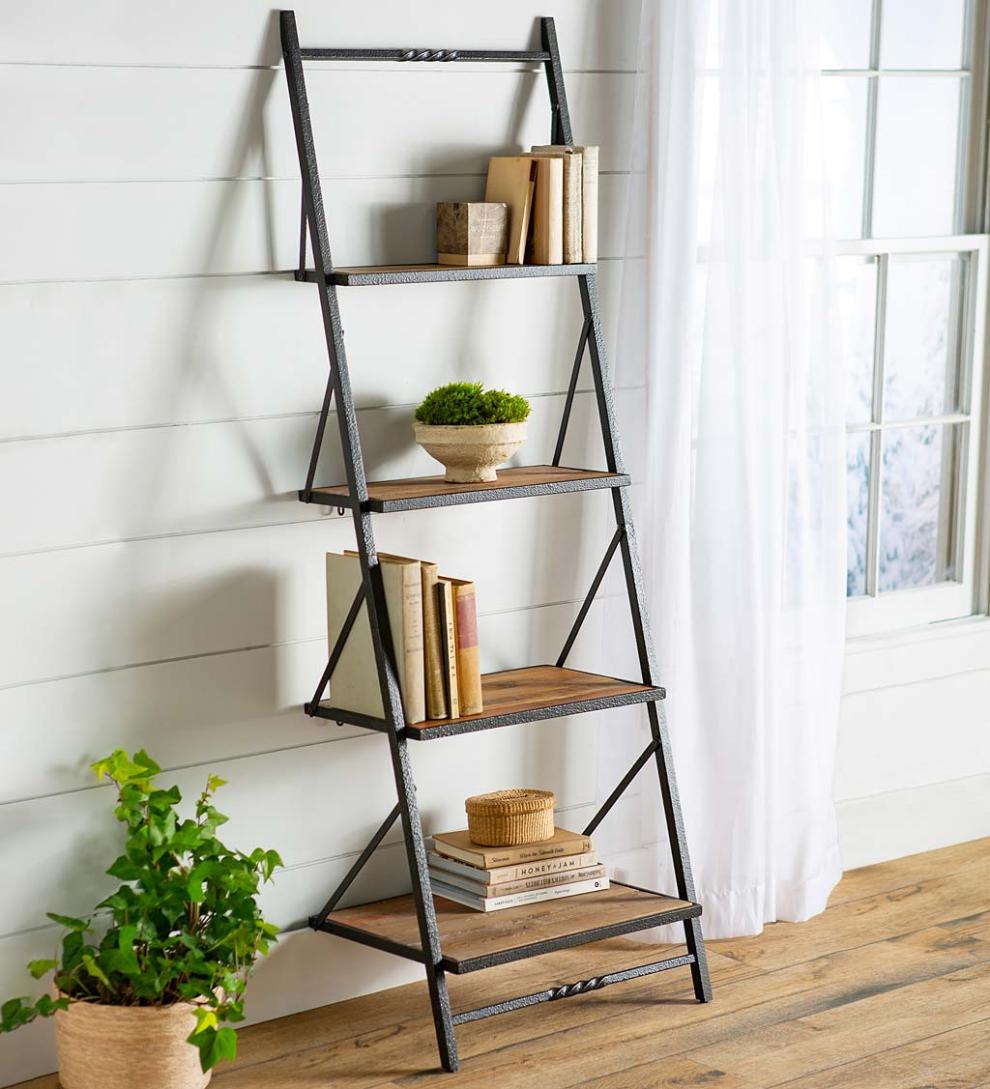Plow & Hearth Home Office Indoor Living Deep Creek Reclaimed Wood Ladder Wall Shelf Display/Storage