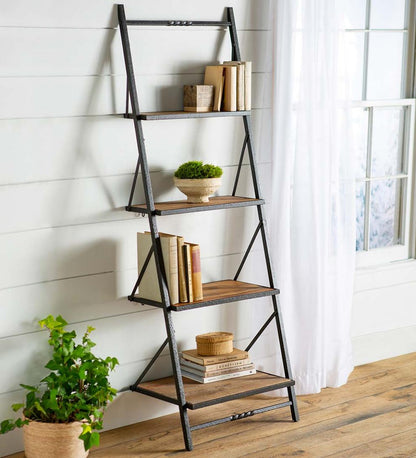 Plow & Hearth Home Office Indoor Living Deep Creek Reclaimed Wood Ladder Wall Shelf Display/Storage