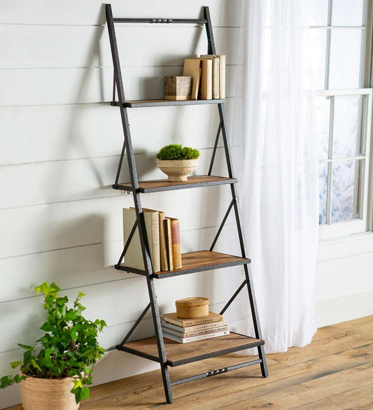 Plow & Hearth Home Office Indoor Living Deep Creek Reclaimed Wood Ladder Wall Shelf Display/Storage