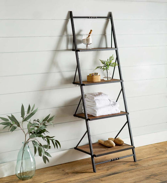 Plow & Hearth Home Office Indoor Living Deep Creek Reclaimed Wood Ladder Wall Shelf Display/Storage