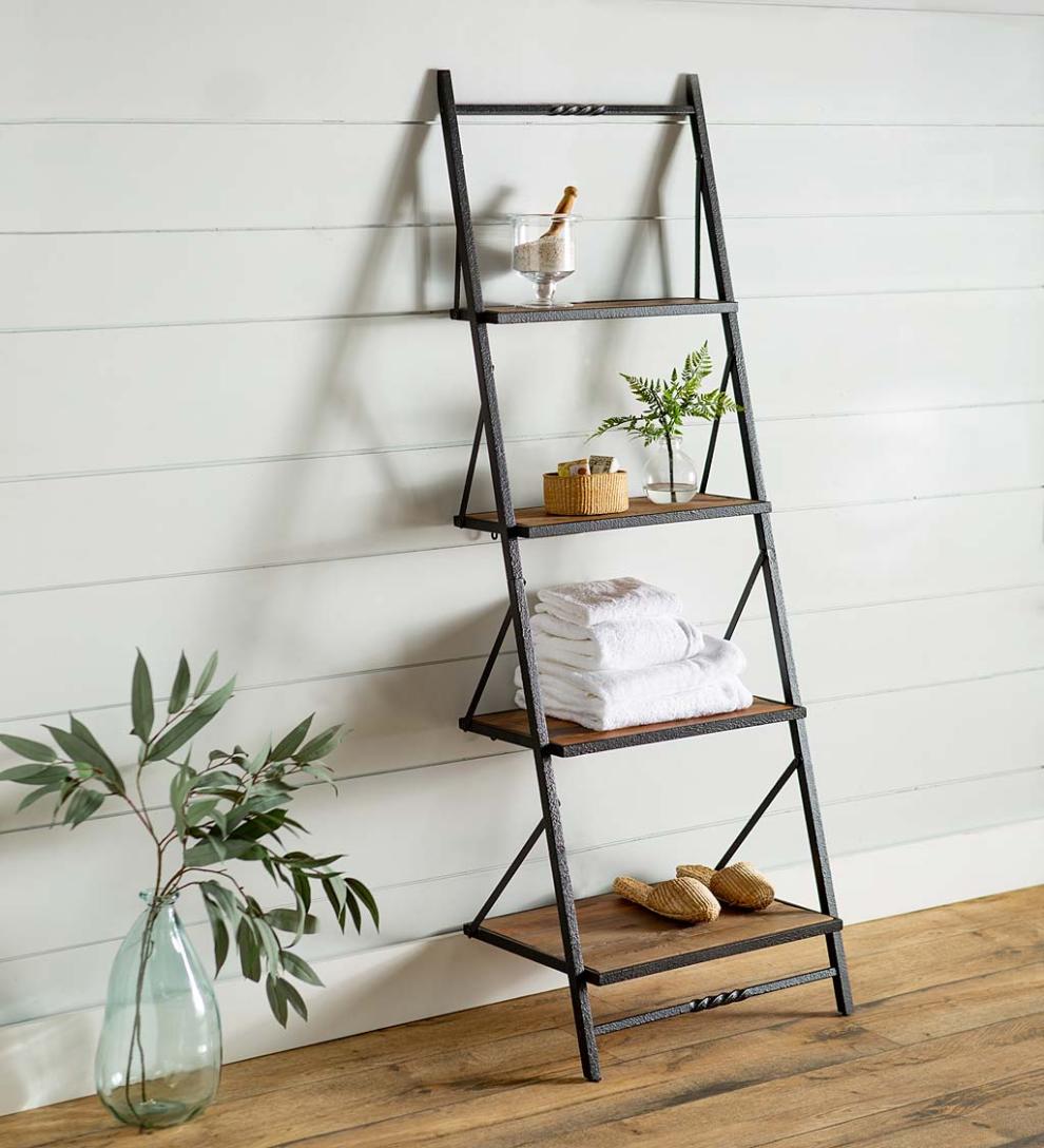 Plow & Hearth Home Office Indoor Living Deep Creek Reclaimed Wood Ladder Wall Shelf Display/Storage
