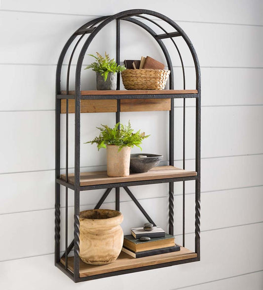 Plow & Hearth Home Office Indoor Living Deep Creek Wood And Metal Arched Wall Shelf
