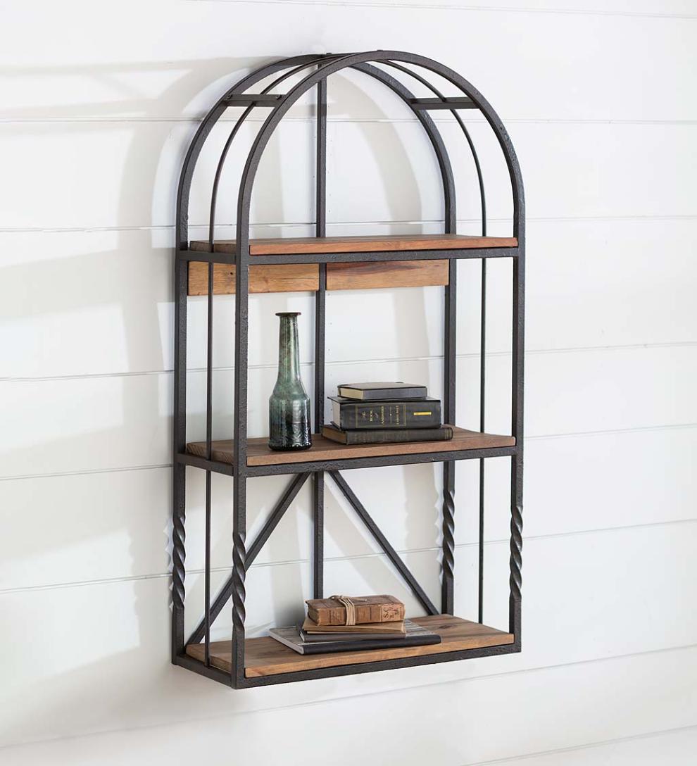Plow & Hearth Home Office Indoor Living Deep Creek Wood And Metal Arched Wall Shelf